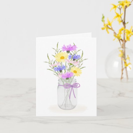 ワイルドフラワーズメイソンjar花瓶すべての大事な行事挨拶 カード (黄色い花)