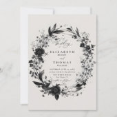 ワイルドフラワーズモダンリースシックエレガントな結婚式 招待状 (正面)