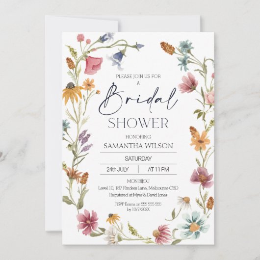 ワイルドフラワーズリースブライダルシャワー招待 招待状 (正面)