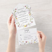 ワイルドフラワーズリースボホフローラボタニカル結婚ズ オールインワン招待状 (貼ってはがせる)