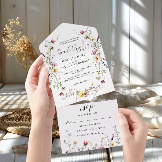 ワイルドフラワーズリースボホフローラボタニカル結婚ズ オールインワン招待状