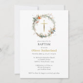 ワイルドフラワーズリース金ゴールドクロス正統バプテスマ 招待状 (正面)