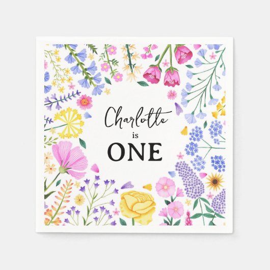 ワイルドフラワーズワンガール初誕生日 スタンダードカクテルナプキン (正面)