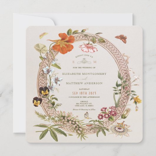 ワイルドフラワーズヴィンテージウェディングメイヴバラスクエア 招待状 (正面)