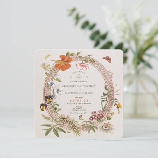 ワイルドフラワーズヴィンテージウェディングメイヴバラスクエア 招待状 (スタンド正面)