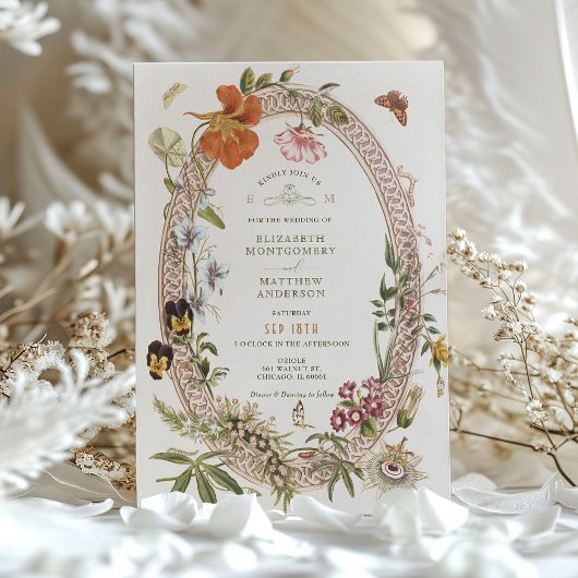 ワイルドフラワーズヴィンテージウェディング招待状マウヴバラ 招待状