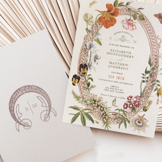 ワイルドフラワーズヴィンテージウェディング招待状マウヴバラ 招待状