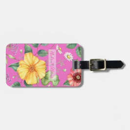 ワイルドフラワーズヴィンテージスケッチ/シック，ピンク ラゲッジタグ