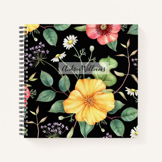 ワイルドフラワーズヴィンテージスケッチ/ミッドナイト ノートブック (正面)