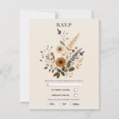 ワイルドフラワーズヴィンテージフローラボヘミアンウェディングRSVP 招待状 (正面)