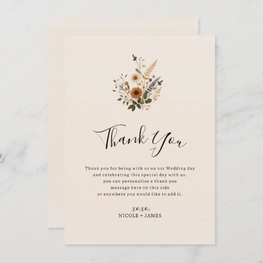 ワイルドフラワーズヴィンテージフローラボヘミアンサンキュー 招待状 (正面/裏面)