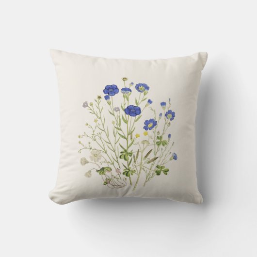 ワイルドフラワーズヴィンテージ植物性イラストレーションフローラ クッション (正面)