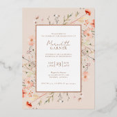 ワイルドフラワーズ卒業パーティ実在ーバラ金ゴールド 箔招待状 (正面)