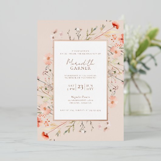 ワイルドフラワーズ卒業パーティ実在ーバラ金ゴールド 箔招待状 (立ち正面)