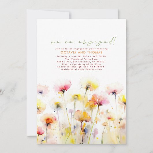 ワイルドフラワーズ婚約した婚約パーティ写真 招待状 (正面)
