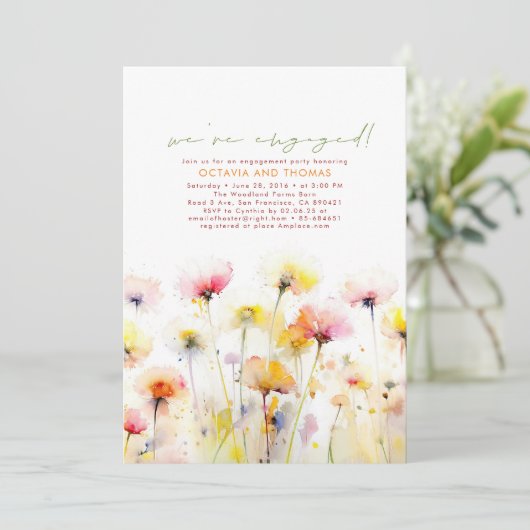 ワイルドフラワーズ婚約した婚約パーティ写真 招待状 (スタンド正面)