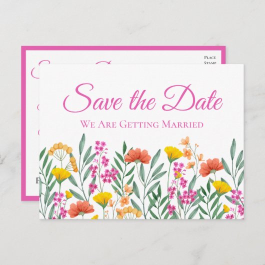 ワイルドフラワーズ庭園の結婚式フローラ日付の保存 ポストカード (正面/裏面)