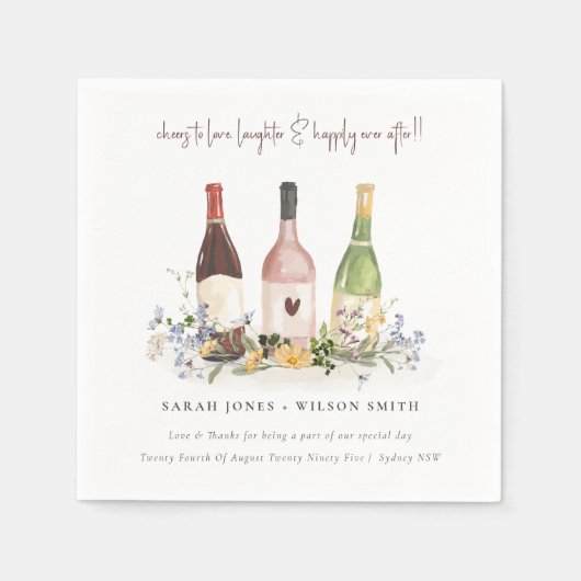 ワイルドフラワーズ応援を愛するワインボトル結婚ズ スタンダードカクテルナプキン (正面)