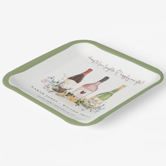 ワイルドフラワーズ応援を愛するワインボトル結婚ズ ペーパープレート (傾斜あり)