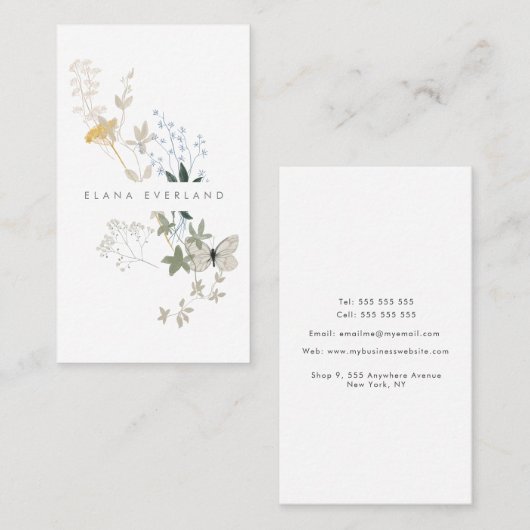 ワイルドフラワーズ春エレガントミニマリスト 予約カード (正面/裏面)