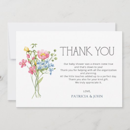 ワイルドフラワーズ春サマーかわいらしベビーシャワー サンキューカード (正面)