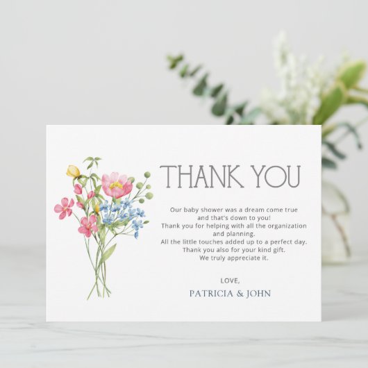 ワイルドフラワーズ春サマーかわいらしベビーシャワー サンキューカード (スタンド正面)