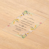 ワイルドフラワーズ春モダン結婚式招待状 アクリル招待状 (レイダウン)