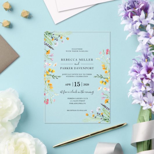 ワイルドフラワーズ春モダン結婚式招待状 アクリル招待状 (インサイチュ (ウェディング))