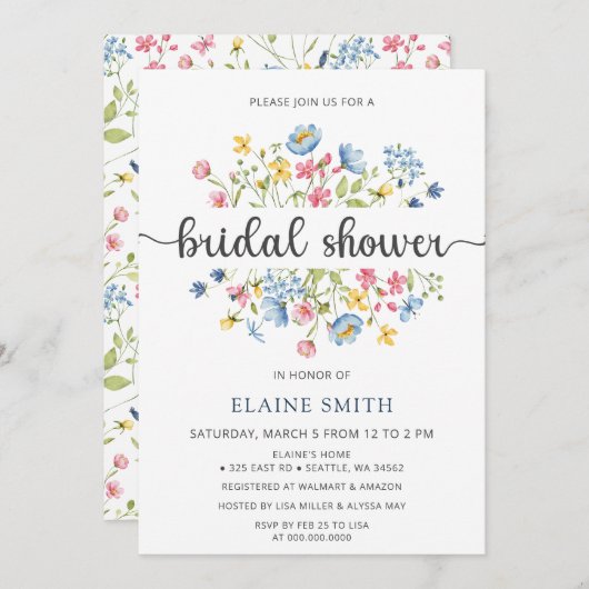 ワイルドフラワーズ春花フローラブライダルシャワー 招待状 (正面/裏面)