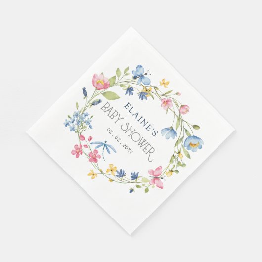 ワイルドフラワーズ春花咲きフローラ赤ちゃんシャワー スタンダードランチョンナプキン (角)