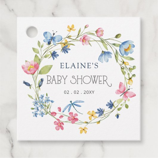 ワイルドフラワーズ春花咲きフローラ赤ちゃんシャワー フェイバータグ (正面)