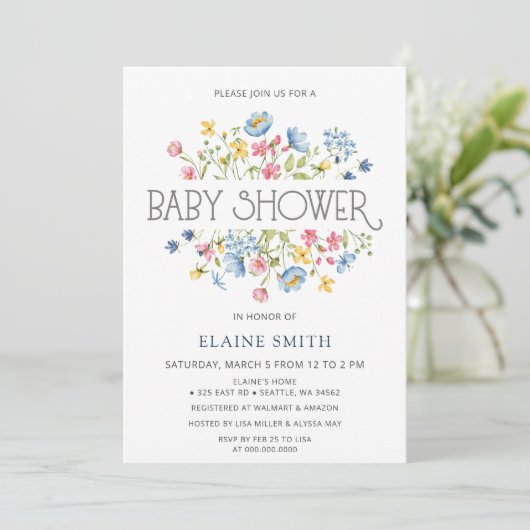 ワイルドフラワーズ春花咲きフローラ赤ちゃんシャワー 招待状 (スタンド正面)