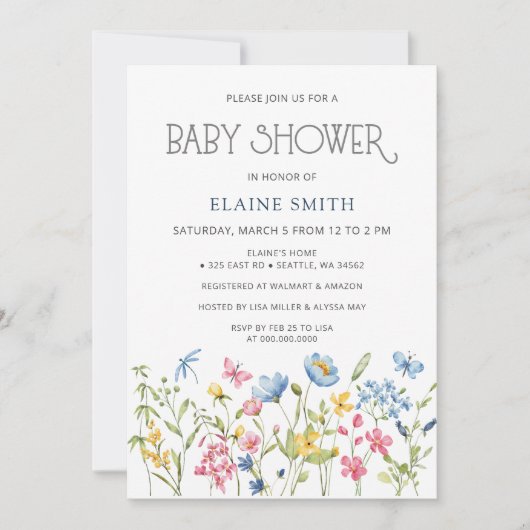 ワイルドフラワーズ春花咲きフローラ赤ちゃんシャワー 招待状 (正面)