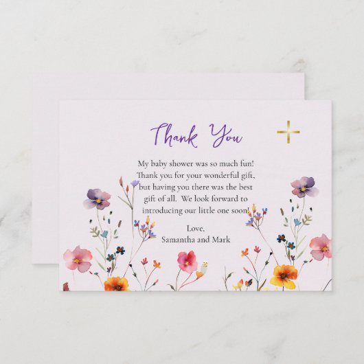 ワイルドフラワーズ正教会キリスト教の赤ちゃんシャワー サンキューカード (正面/裏面)