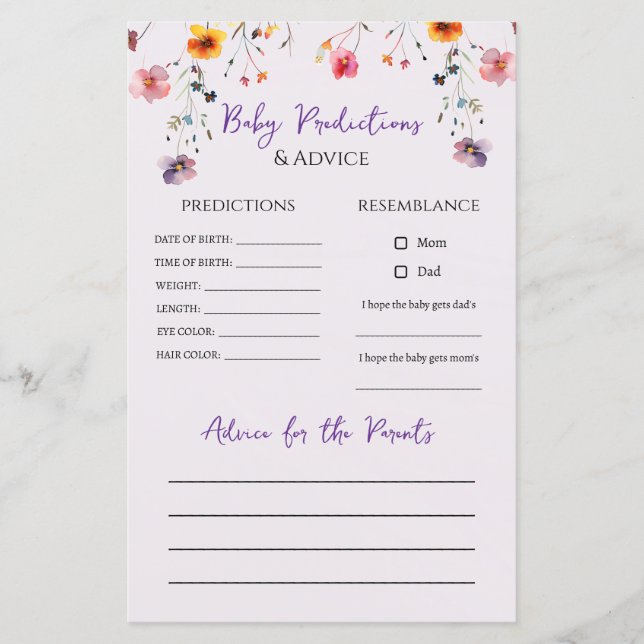 ワイルドフラワーズ正統ベイビーシャワー予測ゲーム (正面)