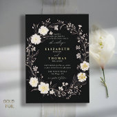 ワイルドフラワーズ白黒はっきりした金ゴールドエレガントな結婚式 箔招待状