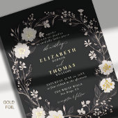 ワイルドフラワーズ白黒はっきりした金ゴールドエレガントな結婚式 箔招待状