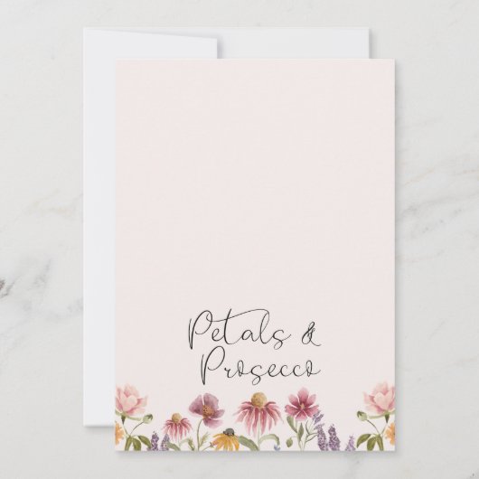 ワイルドフラワーズ花びらとプロセッコブライダルシャワー 招待状 (裏面)