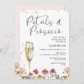 ワイルドフラワーズ花びらとプロセッコブライダルシャワー 招待状 (正面/裏面)