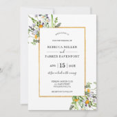 ワイルドフラワーズ金ゴールドエレガントな結婚式の招待状 招待状 (正面)