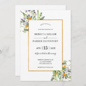 ワイルドフラワーズ金ゴールドエレガントな結婚式の招待状 招待状 (正面/裏面)
