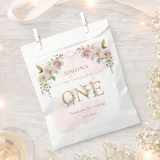 ワイルドフラワーズ金ゴールドガール最初のバースデー感謝していタユー フェイバーバッグ (クリップ留めされた状態)