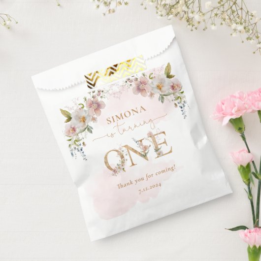 ワイルドフラワーズ金ゴールドガール最初のバースデー感謝していタユー フェイバーバッグ (封をした状態)