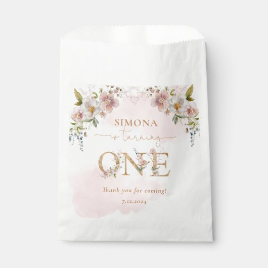 ワイルドフラワーズ金ゴールドガール最初のバースデー感謝していタユー フェイバーバッグ (正面)