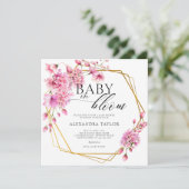 ワイルドフラワーズ金ゴールドテラリウムピンクベビーガールシャワー 招待状 (スタンド正面)