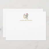 ワイルドフラワーズ金ゴールドモノグラム文字C パーソナライズされた ノートカード (正面/裏面)