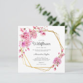 ワイルドフラワーズ金ゴールド幾何学的春ベビーガールシャワー 招待状 (スタンド正面)