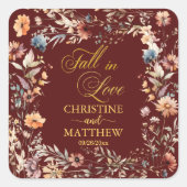 ワイルドフラワーズ金ゴールド「愛の秋」エレガントな結婚式 スクエアシール (正面)