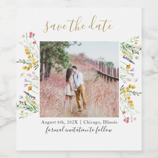 ワイルドフラワーズ開花は日付写真を保存 ワインラベル (シングルラベル)