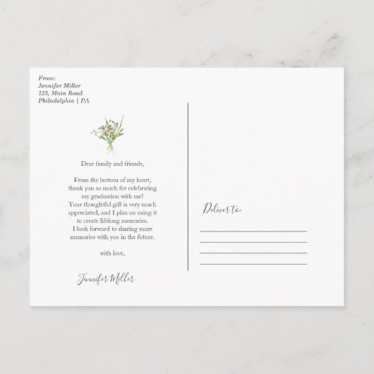 ワイルドフラワーズ開花ズ卒業ありがとうございました写真 案内ポストカード (裏面)